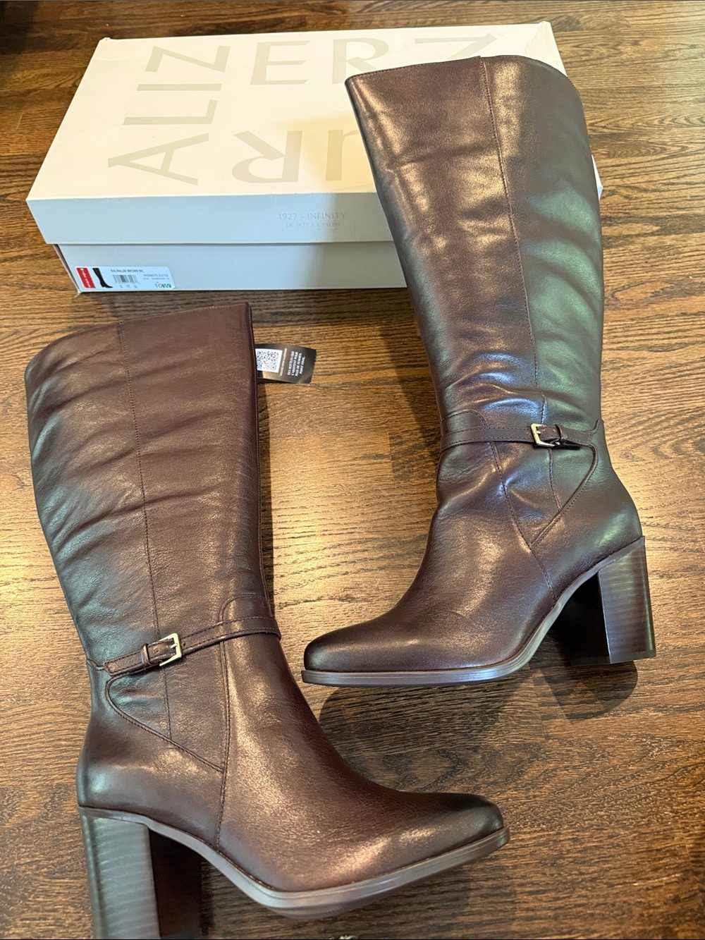 Aldo Women's Dark Brown Leather Knee-High Buckle Boots size 10 wide